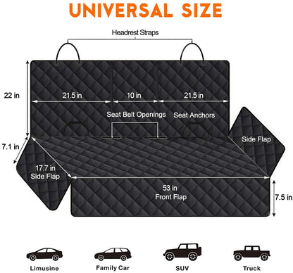 Dog Car Seat Cover, Back Seat Cover for Dogs Pet Car Seat Protector Waterproof Rear Seat Cover, Fits Middle Armrest for Most Cars y Suvs (53” Width)- Black