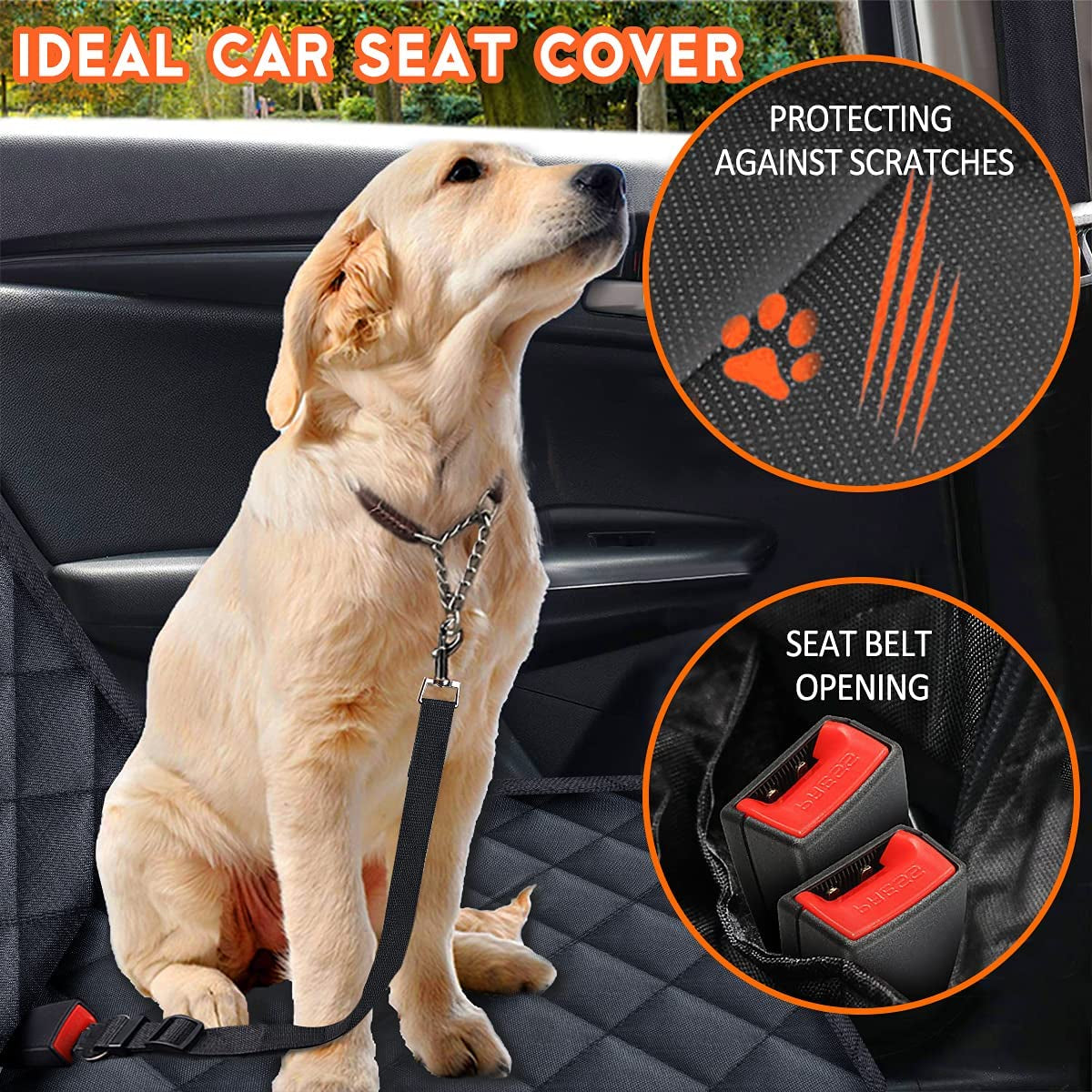 Dog Car Seat Cover, Back Seat Cover for Dogs Pet Car Seat Protector Waterproof Rear Seat Cover, Fits Middle Armrest for Most Cars y Suvs (53” Width)- Black