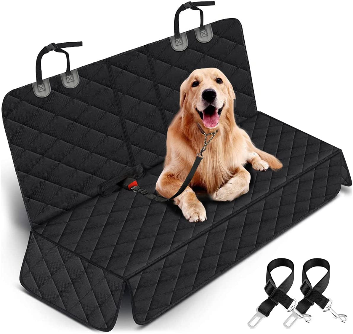 Dog Car Seat Cover, Back Seat Cover for Dogs Pet Car Seat Protector Waterproof Rear Seat Cover, Fits Middle Armrest for Most Cars y Suvs (53” Width)- Black