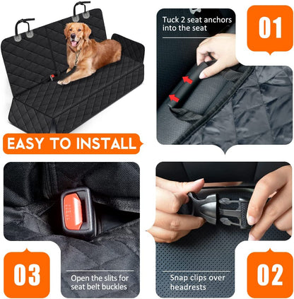 Dog Car Seat Cover, Back Seat Cover for Dogs Pet Car Seat Protector Waterproof Rear Seat Cover, Fits Middle Armrest for Most Cars y Suvs (53” Width)- Black